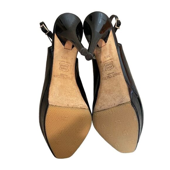 Jimmy Choo Black Patent Leather Peep Toe Platform Sandals | 9.5 - Picture 4 of 11